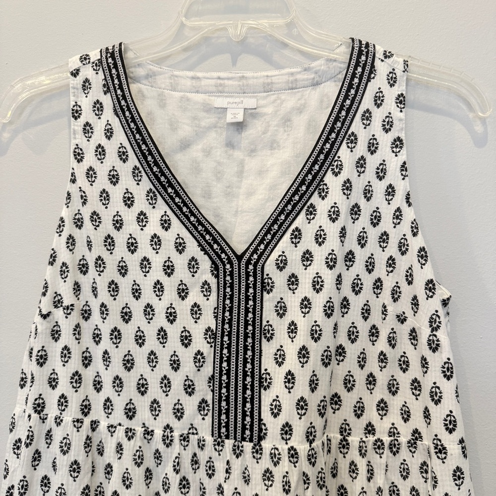 Purejill White & Black Sleeveless Dress w/ Embroidery Details Sz M AP - Picture 2 of 11